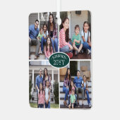 8 Foto Collage Familienname & Jahr Grün & Weiß Ornament Aus Metall (Vorderseite links)