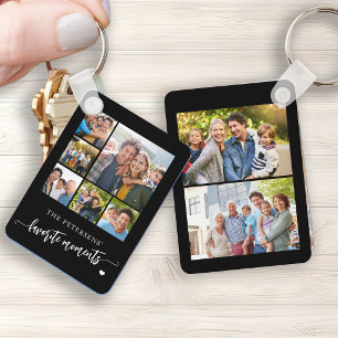 8 Foto-Collage Familienname personalisiert schwarz Schlüsselanhänger