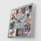 8 Foto Collage Family Liebe Zitat Grau Wood Quadratische Wanduhr (Winkel)