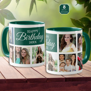 8 Foto-Collage Grün Alles Gute zum Geburtstag Tasse