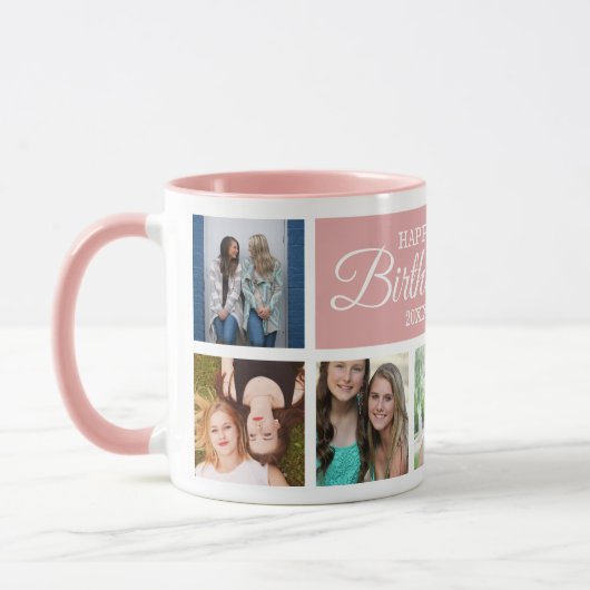 8 Foto Collage Happy Birthday Pink Tasse (Links)