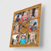8 Foto Collage Holzfarbe Quadratische Wanduhr (Winkel)