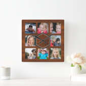 8 Foto Collage Holzmuster Quadratische Wanduhr (Zuhause)
