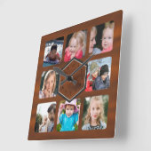 8 Foto Collage Holzmuster Quadratische Wanduhr (Winkel)
