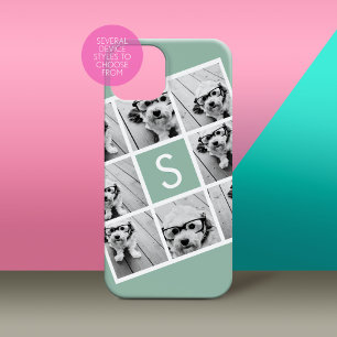 8 Foto-Collage Individuelles Monogramm Mintgrün iPhone 15 Hülle