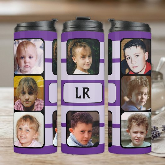 8 Foto-Collage Initialen lila schwarz Thermosbecher
