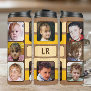 8 Foto-Collage Initialen Orange Braun Thermosbecher
