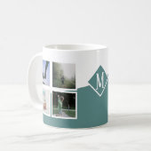8 Foto Collage Instagram Mit Monogramm grün Kaffeetasse (Vorderseite Links)