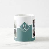 8 Foto Collage Instagram Mit Monogramm grün Kaffeetasse (Mittel)