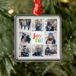 8-Foto Collage "Joyful" Multicolor Typografie Ornament Aus Metall<br><div class="desc">8-Foto Collage "Joyful" Winter Blue Typografie Weihnachtsdesign.</div>