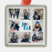 8-Foto Collage "Joyful" Winter Blue Typografie Ornament Aus Metall (Vorne)