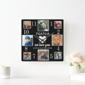 8 Foto Collage Liebe You Nana Grandkids Black Quadratische Wanduhr (Zuhause)