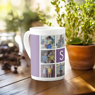 8-Foto-Collage mit individuellem Mittelmonogramm Porzellantasse