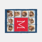 8 Foto Collage Monogram - Blau und Rot Fleecedecke (Vorderseite (Horizontal))