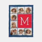 8 Foto Collage Monogram - Blau und Rot Fleecedecke (Vorderseite)