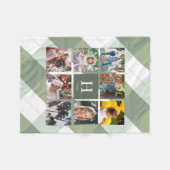 8 Foto Collage Monogram Sage Green Gingham Kariert Fleecedecke (Vorderseite (Horizontal))