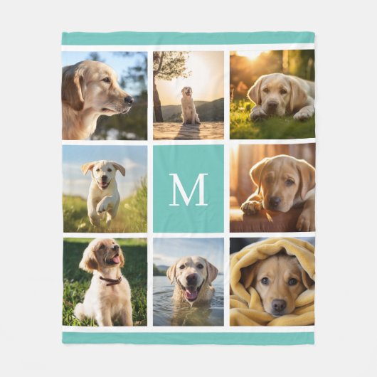 8 Foto Collage Monogram Türkis Custom Fleecedecke (Vorderseite)