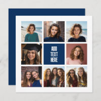 8 Foto Collage Navy Monogram - Dankeschön Karte