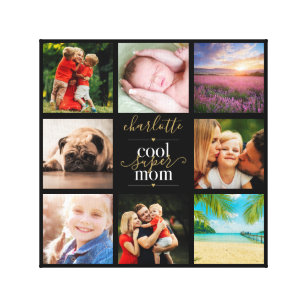 8 Foto Collage Personalisierte Coole Super-Mama Leinwanddruck