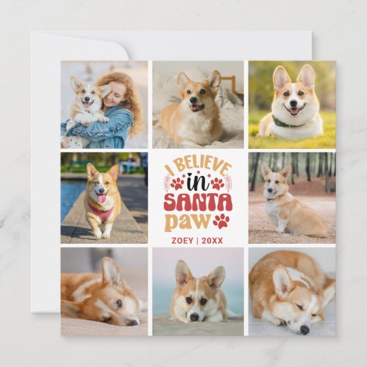 8 Foto Collage Pet Ich glaube an Santa Paw Card (Vorderseite)