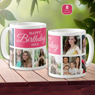 8 Foto Collage Pink Happy Birthday Kaffeetasse