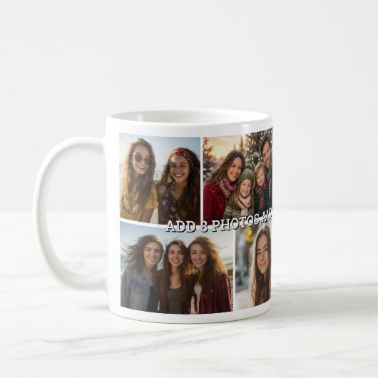8-Foto-Collage-Raster - Benutzerdefinierter Text Kaffeetasse (Links)