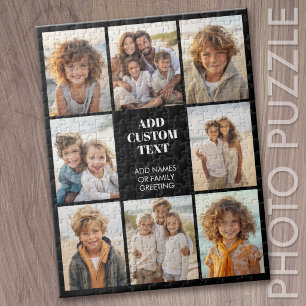 8-Foto-Collage-Raster - Mittiger Text Schwarz Weiß Puzzle