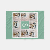 8 Foto Collage Single Monogram - Minze grün Fleecedecke (Vorderseite (Horizontal))