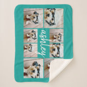 8 Foto Collage und Handgeschriebener Name blau Sherpadecke (Vorderseite)