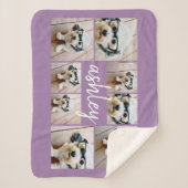 8 Foto Collage und handgeschriebener Name lila Sherpadecke (Vorderseite)