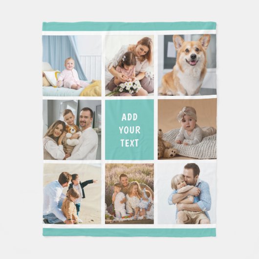 8 Foto Family Collage Türkis Custom Fleecedecke (Vorderseite)