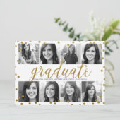 8 Foto Gold Glitzer Look Abschluss Einladung (Stehend Vorderseite)