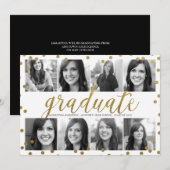 8 Foto Gold Glitzer Look Abschluss Einladung (Vorne/Hinten)