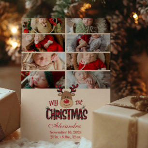 8 Foto Kariert Rentier Baby First Christmas Feiertagskarte