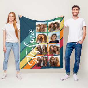 8 Foto Retro Strip Muster Regenbogenmonogramm Fleecedecke