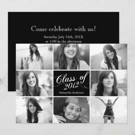 8 Foto Script Abschluss Einladung Black (Vorne/Hinten)