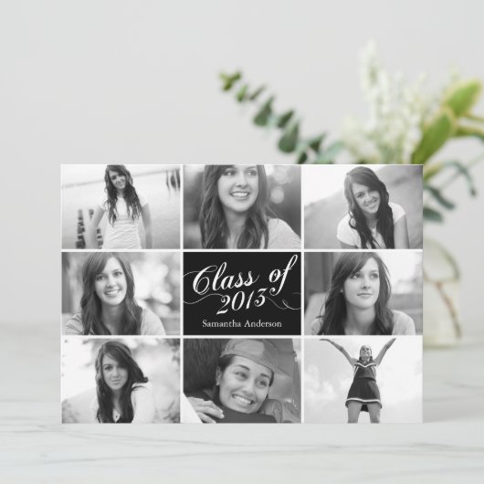 8 Foto Script Abschluss Einladung Black (Stehend Vorderseite)