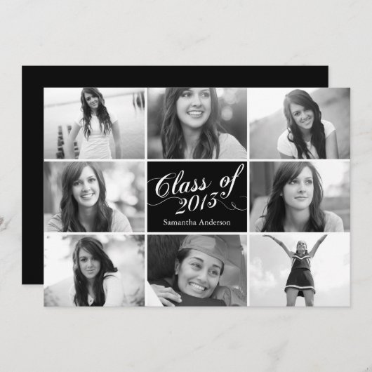 8 Foto Script Abschluss Einladung Black (Vorne/Hinten)
