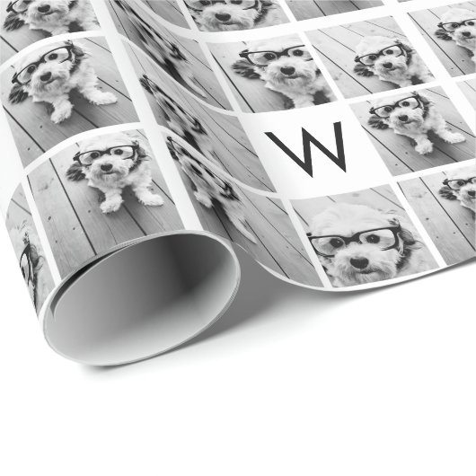 8 FotoCollage Custom Monogram Black and White Geschenkpapier (Rolleneckpunkt)