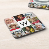 8 FotoCollage Custom Monogram Black and White Getränkeuntersetzer (Linke Seite)