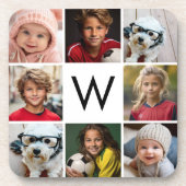 8 FotoCollage Custom Monogram Black and White Getränkeuntersetzer (Vorderseite)