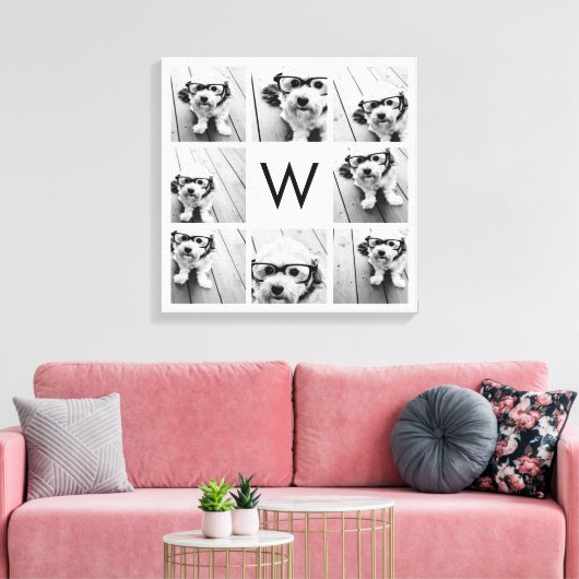 8 FotoCollage Custom Monogram Black and White Leinwanddruck (Insitu (Wohnzimmer))