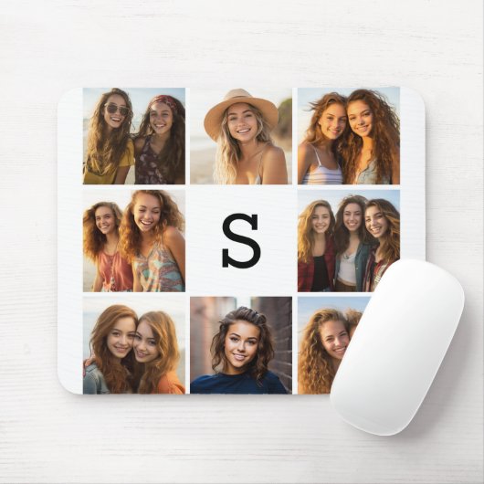 8 FotoCollage Custom Monogram Black and White Mousepad (Mit Mouse)