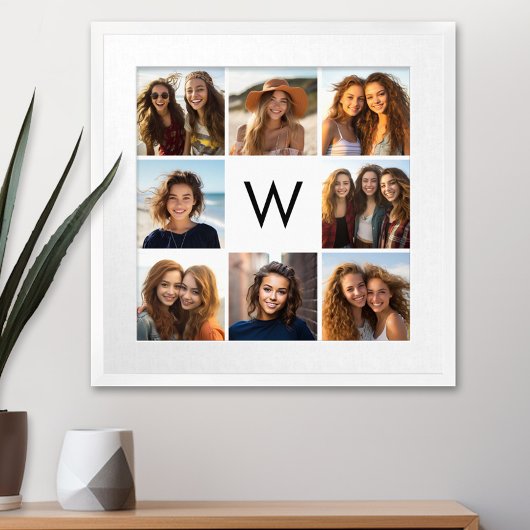 8 FotoCollage Custom Monogram Black and White Poster