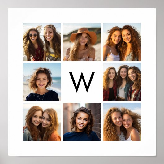 8 FotoCollage Custom Monogram Black and White Poster (Vorne)