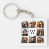 8 FotoCollage Custom Monogram Black and White Schlüsselanhänger (Vorderseite)
