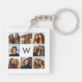 8 FotoCollage Custom Monogram Black and White Schlüsselanhänger (Rückseite)