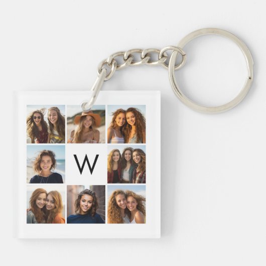 8 FotoCollage Custom Monogram Black and White Schlüsselanhänger (Rückseite)