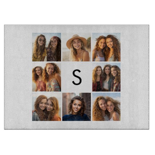 8 FotoCollage Custom Monogram Black and White Schneidebrett (Vorderseite)