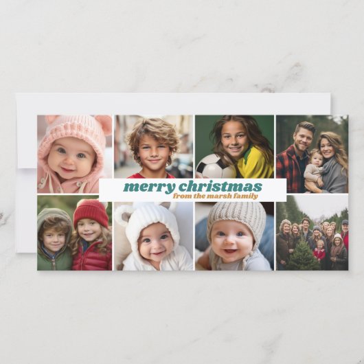 8 FotoCollage - Frohe Weihnachten Retro Streifen (Vorderseite)